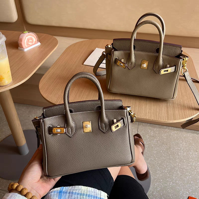 Women's Layer Cowhide Lychee Pattern Genuine Leather Handbags