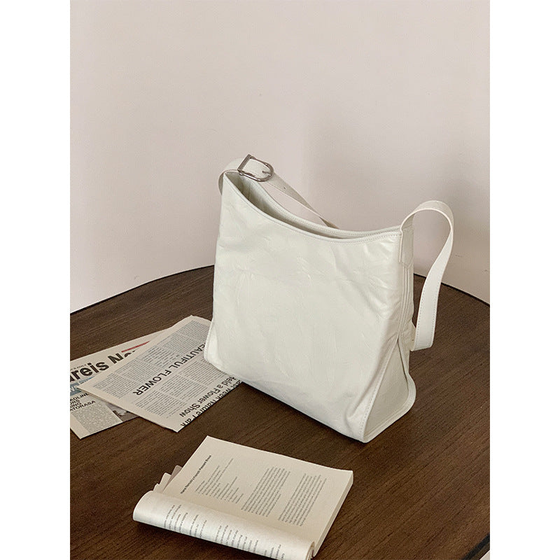 Women's Niche Leather Folds Scratch Pattern Cowhide Shoulder Bags