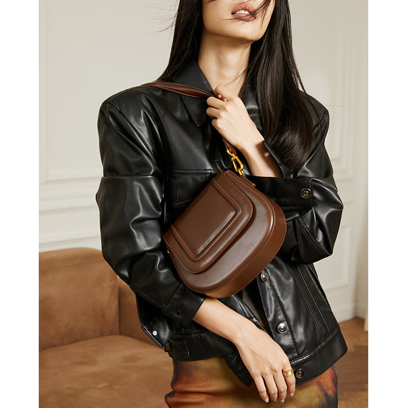 Women's Underarm Niche High Sense Saddle Genuine Crossbody Bags