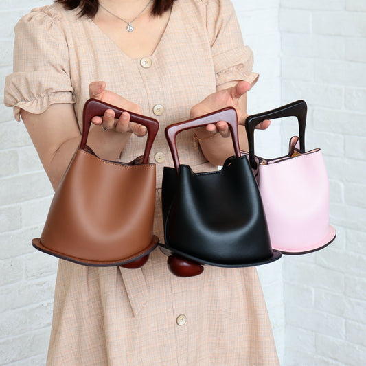 Women's Cowhide Leather Advanced Commuter Vegetable Basket Shoulder Bags