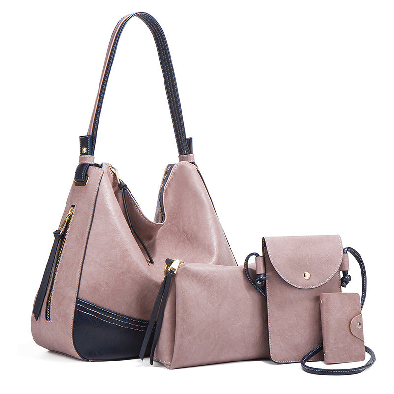 Women's Simple Color Matching Portable Fashionable Large Shoulder Bags