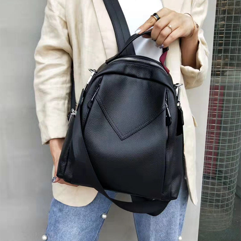 Capacity Versatile Leisure Commute Soft Leather Backpacks