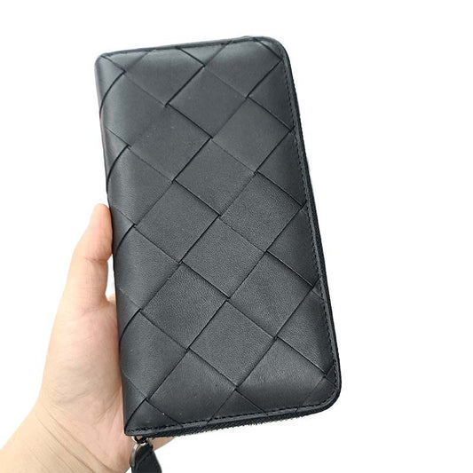Men's Leather Large Woven Short Long Zipper Card Holder