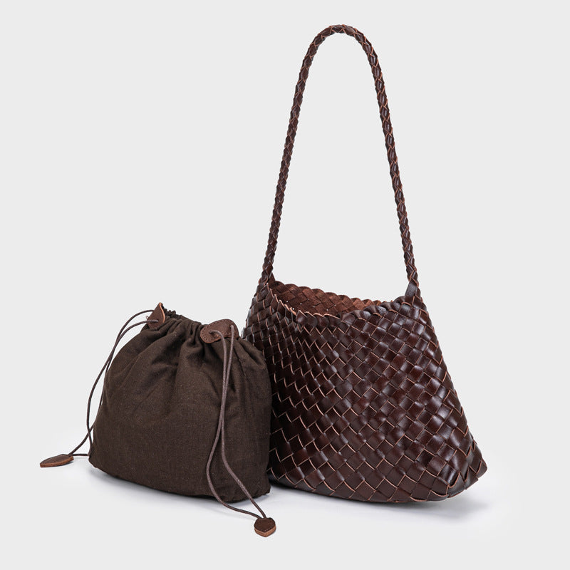 First Layer Cowhide Woven French Leather Underarm Shoulder Bags