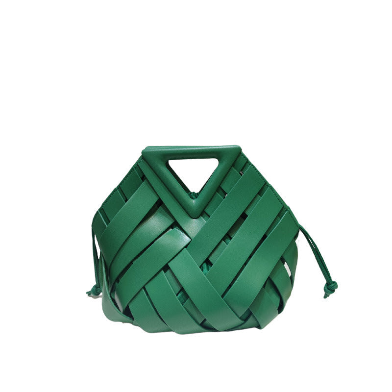 Women's Triangle Magnetic Authentic Leather Weave Hollow Crossbody Bags