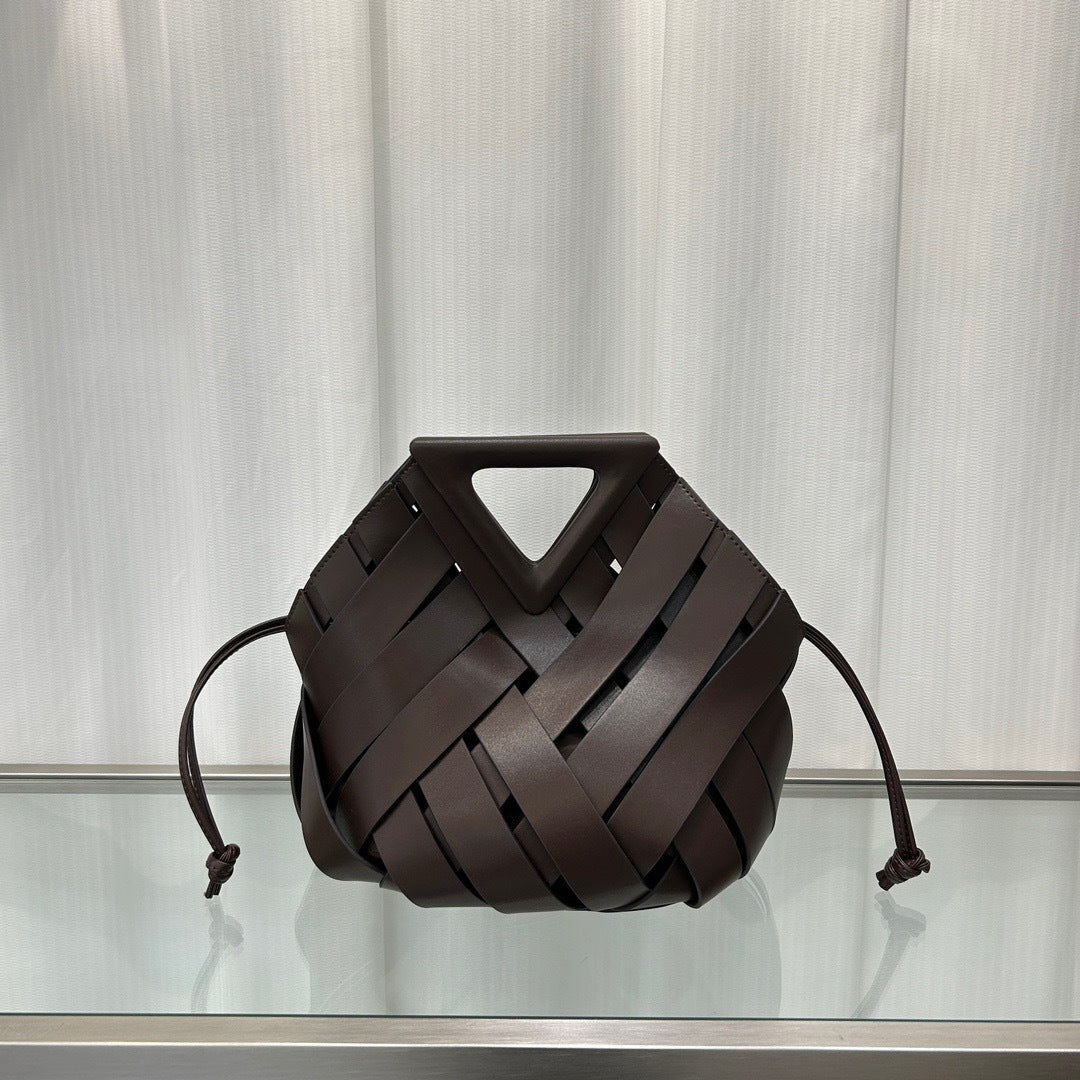 Women's Triangle Magnetic Authentic Leather Weave Hollow Crossbody Bags
