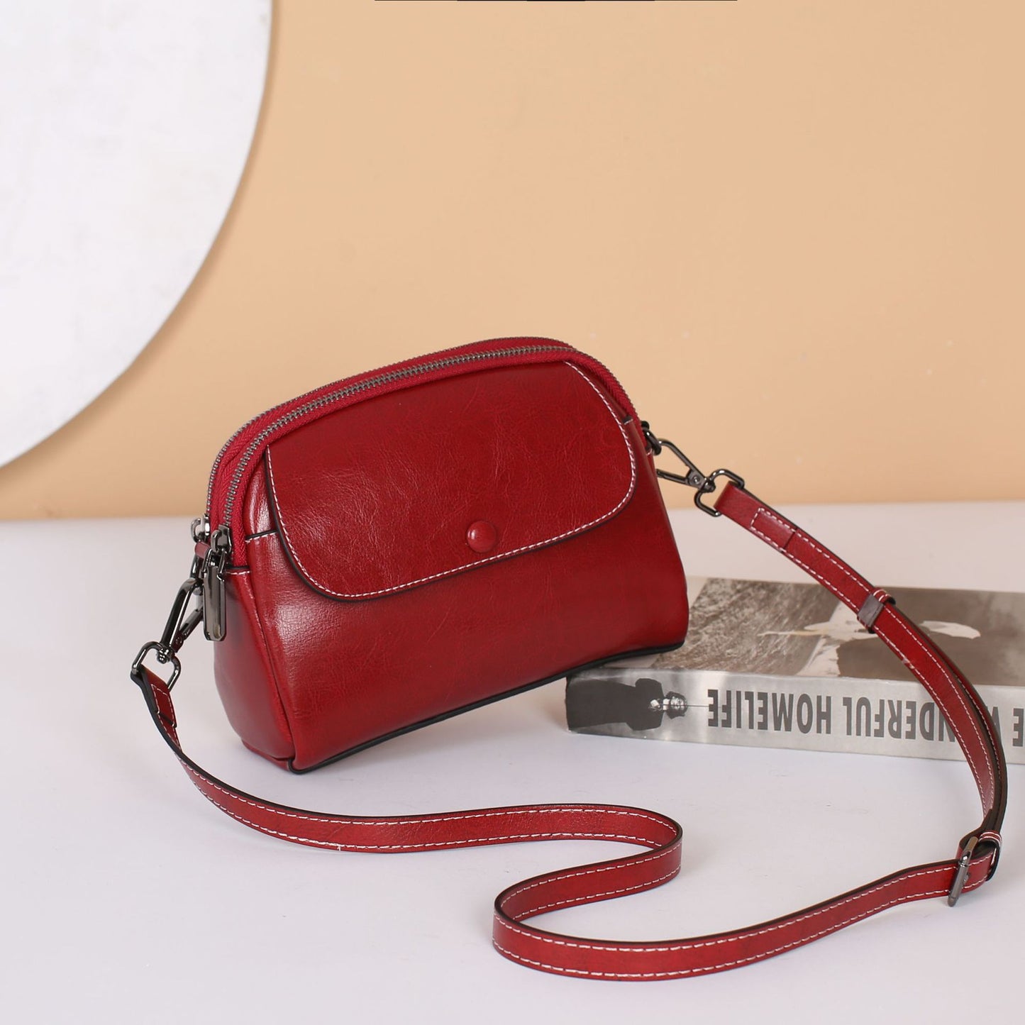 Women's Oil Wax Cowhide Single Lady's Practical Simple Shoulder Bags