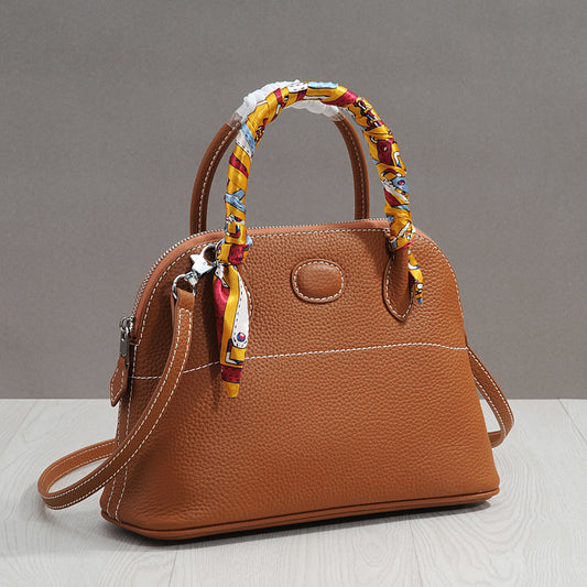 Women's Lychee Pattern First Layer Cowhide Portable Crossbody Bags