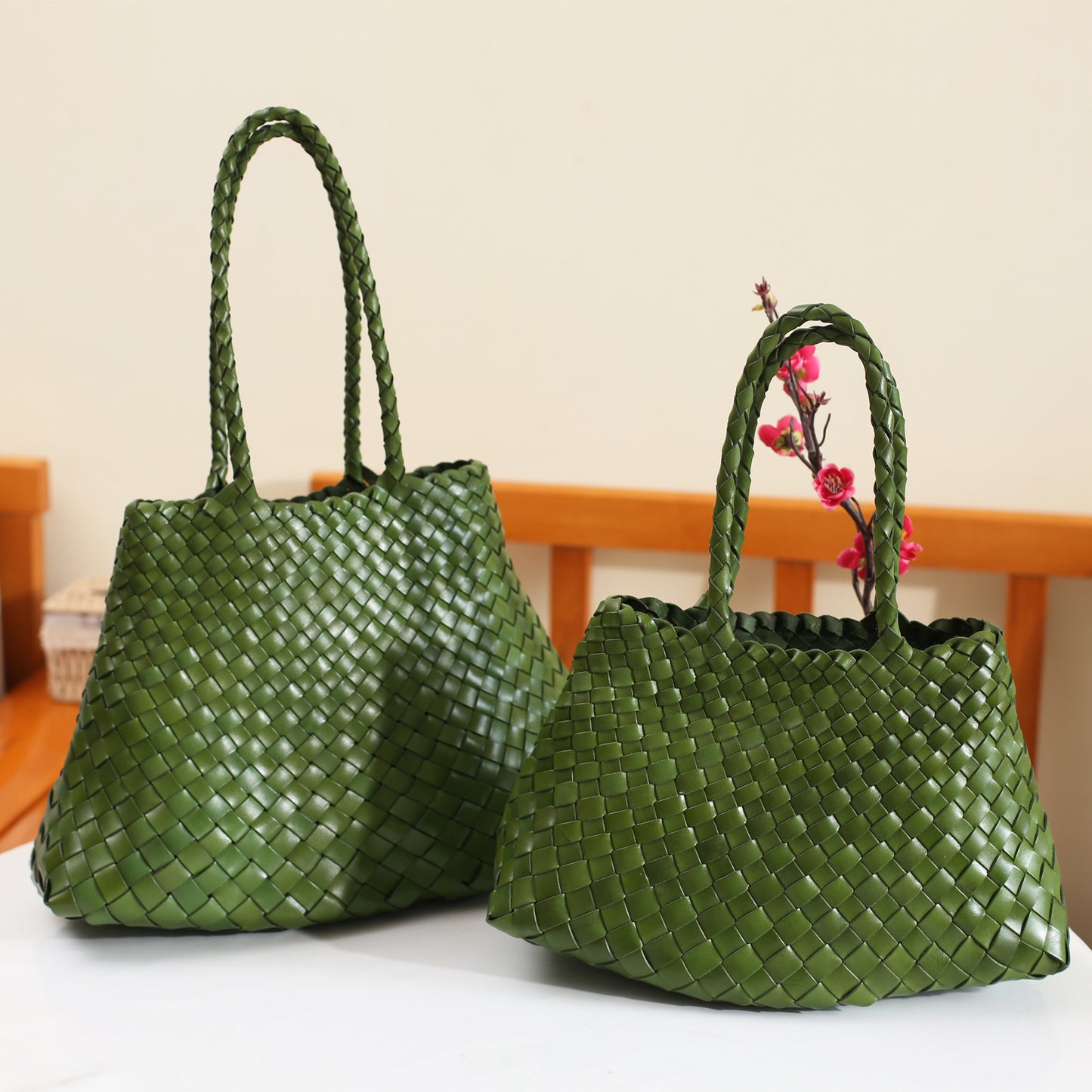 French Style Basket Cowhide Woven Vintage Large Bags