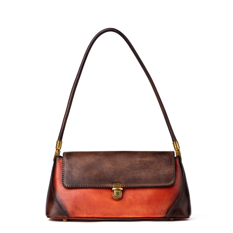 Women's Underarm First Layer Leather Contrast Color Crossbody Bags