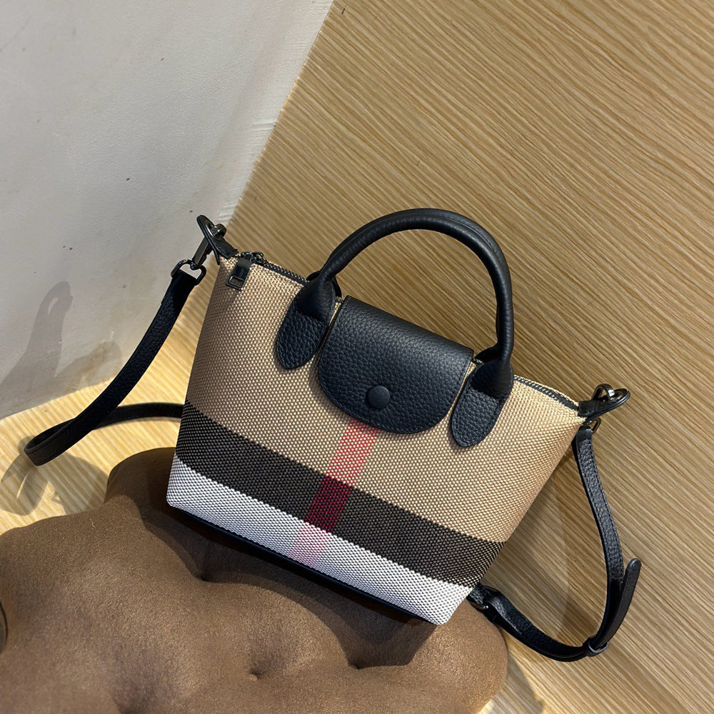 Women's Portable Plaid Contrast Color Cowhide Crossbody Bags