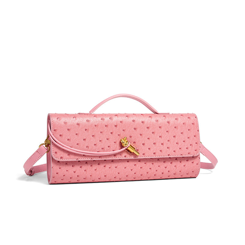 Women's Ostrich Grain Hand-woven Fashion Baguette Horizontal Handbags