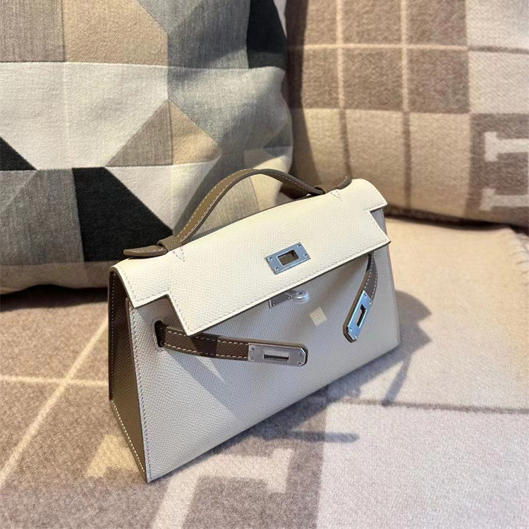 Women's Color Matching Contrast Kelly Cowhide Elegant Bags