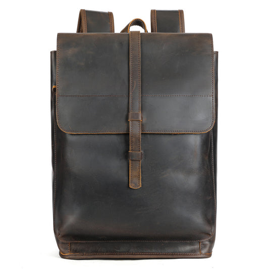 Men's Leather Crazy Horse Large Capacity Computer Backpacks