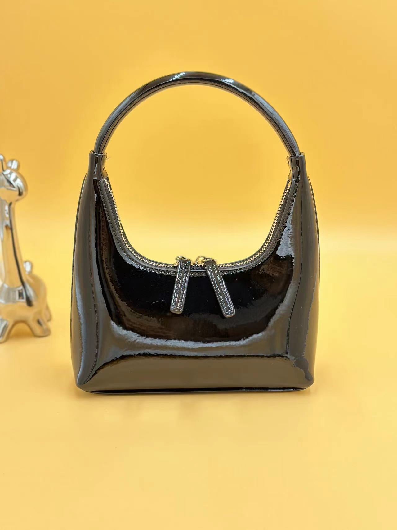 Mini Underarm Oil Wax Patent Leather Glossy Textured Cowhide Handbags