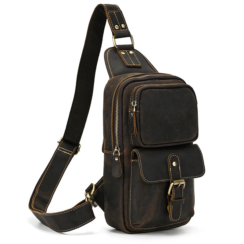Men's Genuine Leather Retro Crazy Horse Cowhide Men's Chest Bags