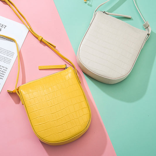 Women's Mini Saddle Female Crocodile Pattern Genuine Bags