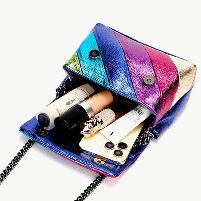 Women's Rainbow Contrast Splicing Eagle Bird Head Shoulder Bags