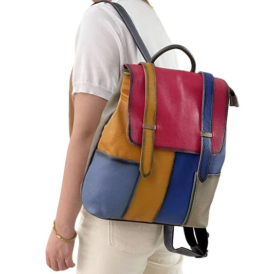 Women's First Layer Cowhide Big Retro Hand-rub Color Backpacks