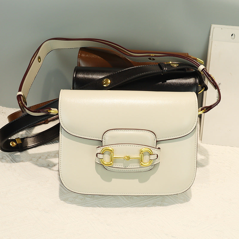 Women's Saddle Retro Tofu Genuine Leather Handbags