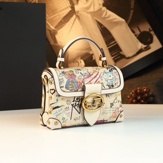 Cartoon Bear Printed Fashion Commuter Versatile Contrast Bags