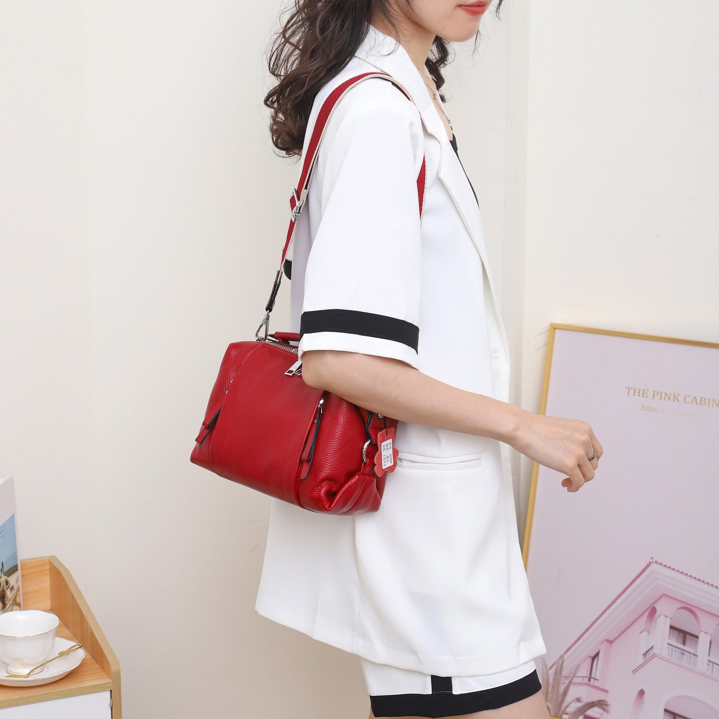 Women's Boston Genuine Leather Pillow Layer Crossbody Bags