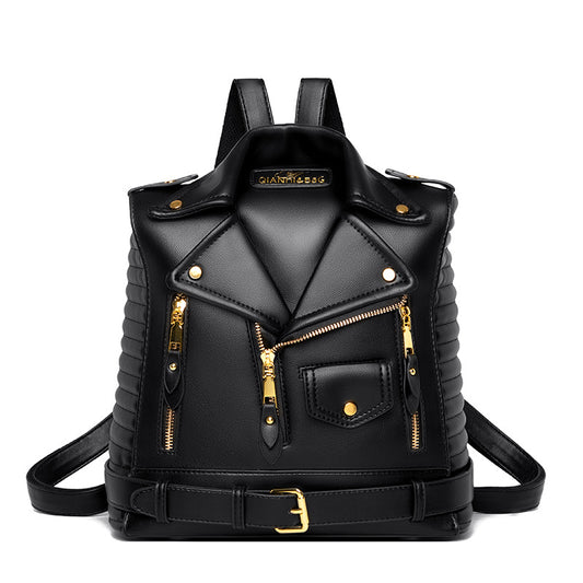 Women's Soft Leather Textured Jacket Trendy Wild Backpacks