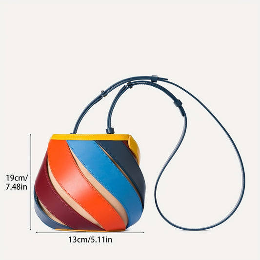 Geometric Stitching Cylinder Trendy Contrast Color Handbags