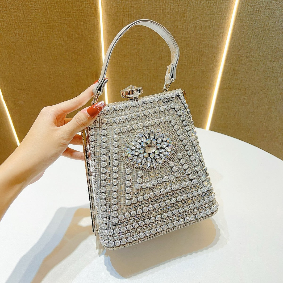 Dinner Dress Portable Clutch Rhinestone Shiny Handbags
