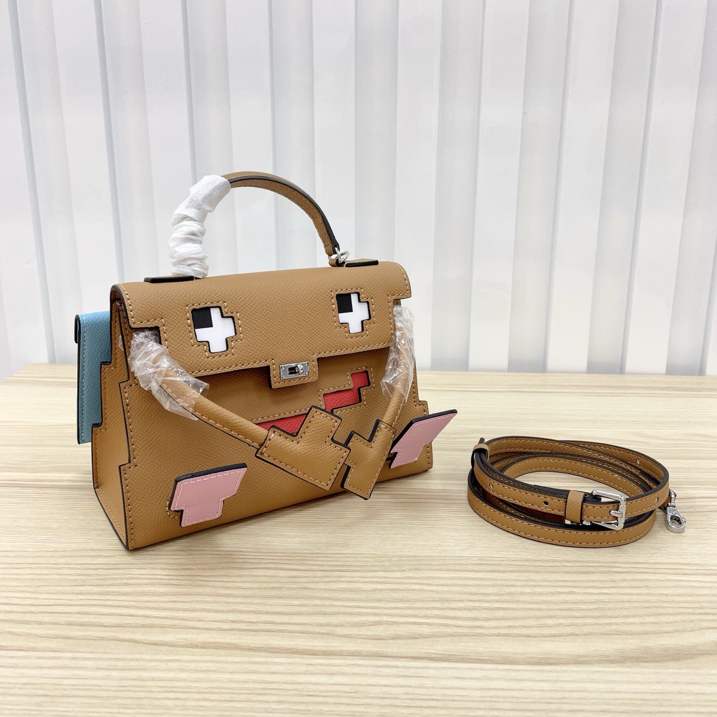 Mosaic Doll Mini Kelly Leather Personality Little Monster Contrast Handbags