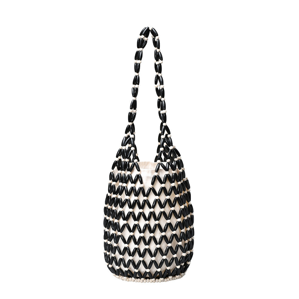 Women's Woven Summer Niche Design Hollow With Wooden Handbags
