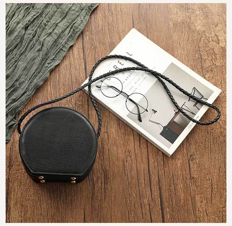 Landscape Dyed Vegetable Tanning Leather Round Pie Original Handmade Crossbody Bags