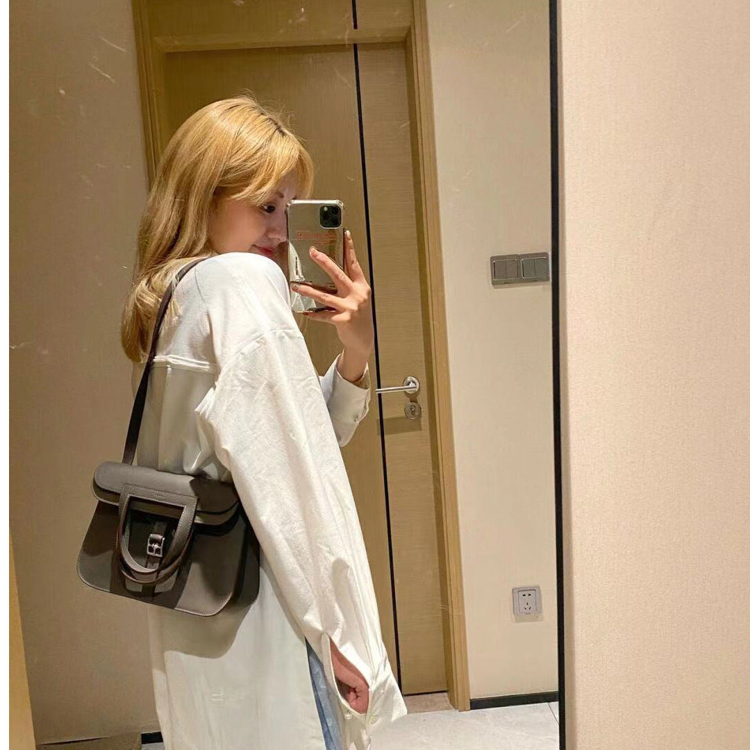 Top Layer Cowhide Leather Vachette Clasp Hazan Crossbody Bags
