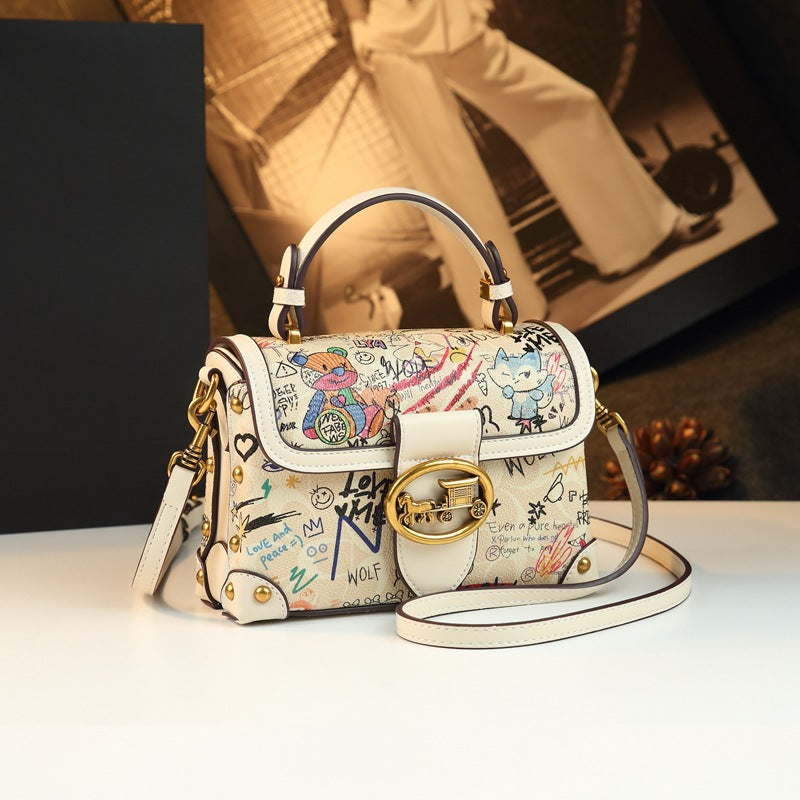 Cartoon Bear Printed Fashion Commuter Versatile Contrast Bags