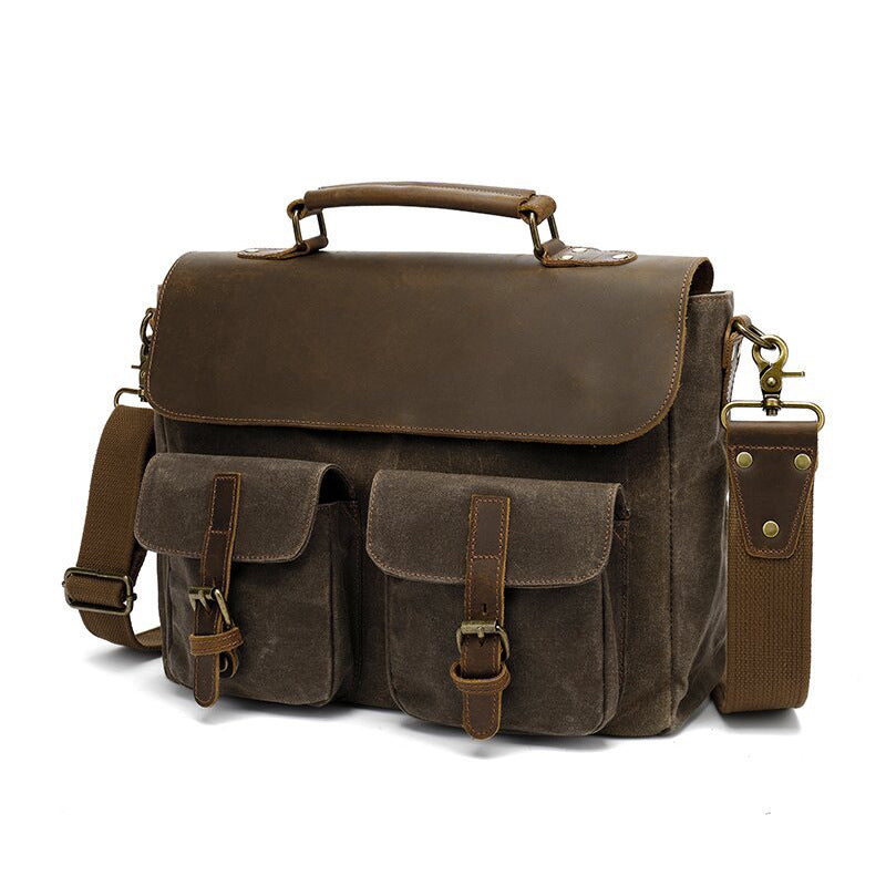 Men's Retro Crazy Horse Leather Oil Wax Men's Handbags