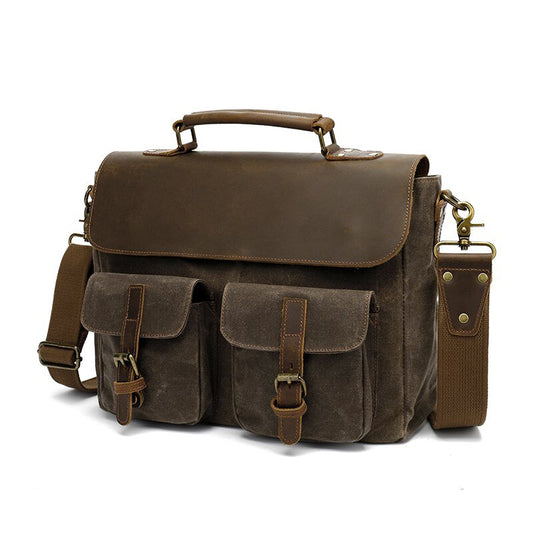 Men's Retro Crazy Horse Leather Oil Wax Men's Handbags
