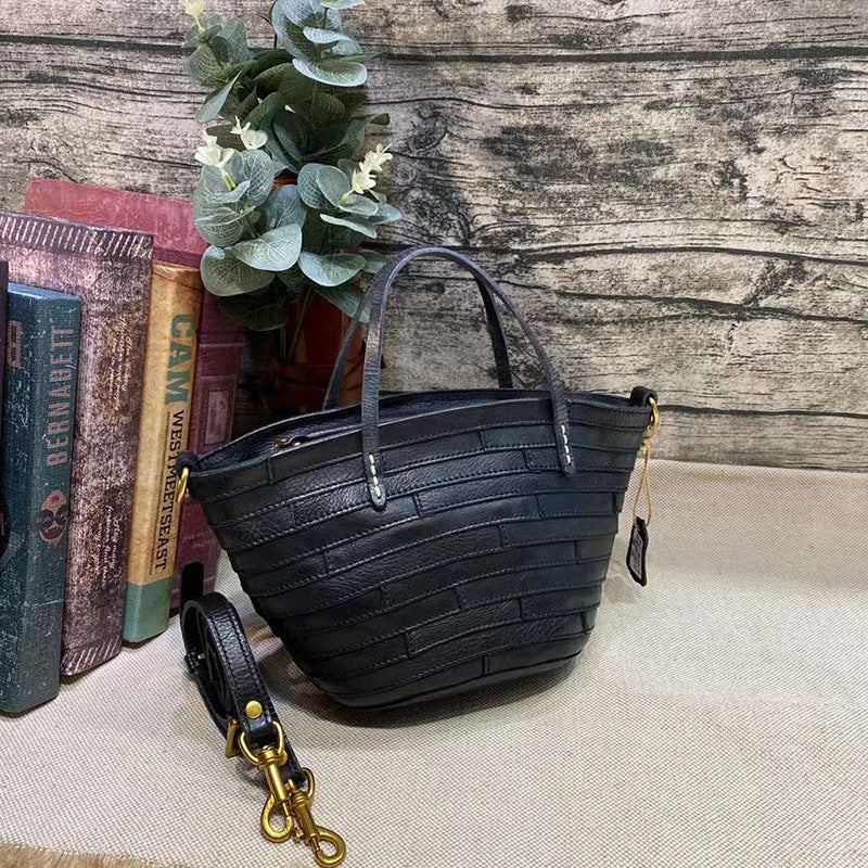 Women's Street Art Washed Vegetable Basket Stitching Shoulder Bags