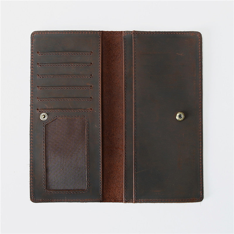Men's Retro Leather Long First Layer Cowhide Simple Crazy Horse Men's Wallets