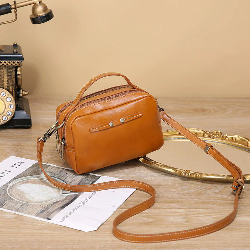 Women's Vegetable Tanned Leather Cowhide Mini Retro Crossbody Bags