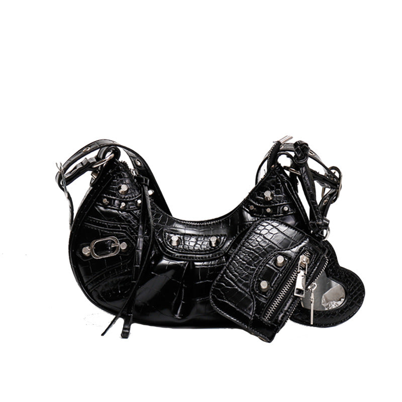 Motorcycle Underarm Rivet Tassel Crescent Moon Handbags