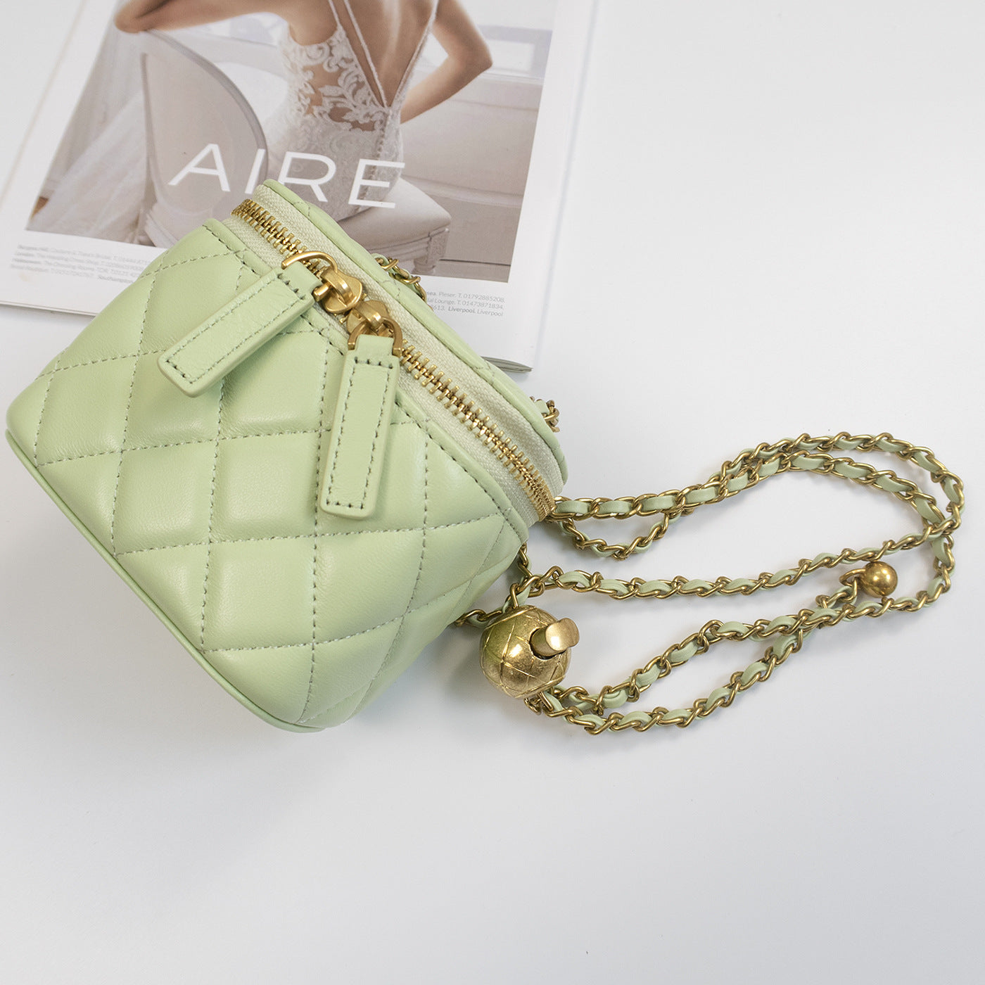 Women's Classic Style Box Golden Ball Rhombus Chain Sheepskin Mini Crossbody Bags