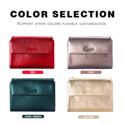 Short Litchi Pattern Glossy First Layer Ladies Wallets