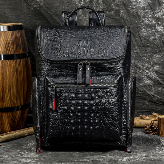 Men's Fashion Genuine Leather Crocodile Pattern Creative Backpacks