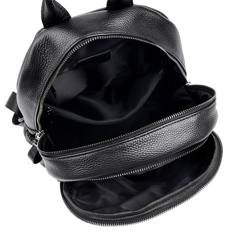 Women's Leather Fashion Bear Pendant Large Capacity Backpacks