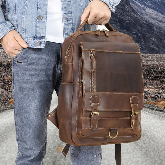 Men's Crazy Horse Leather Top Layer Cow Backpacks