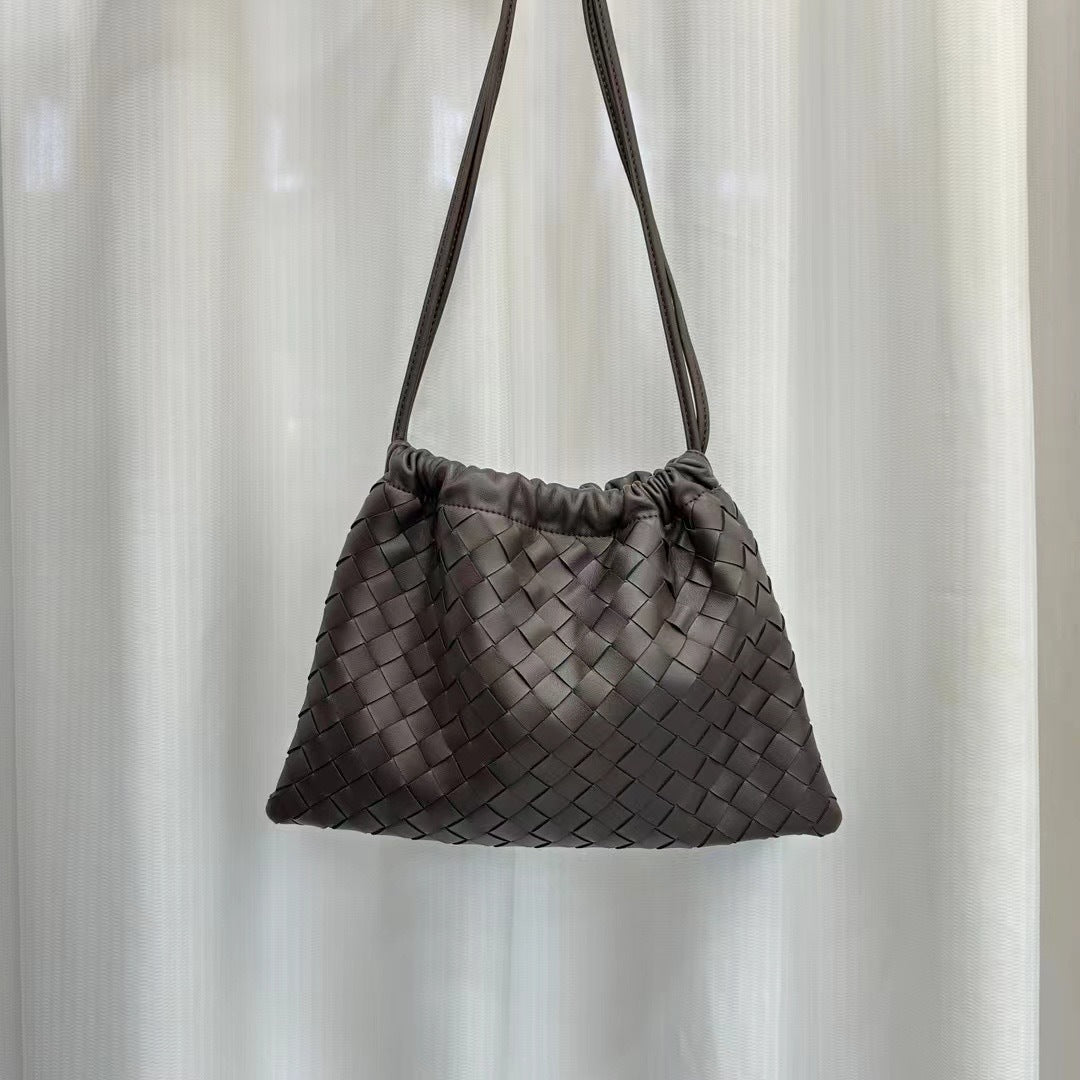 Women's Genuine Leather Fashion White One Drawstring Crossbody Bags