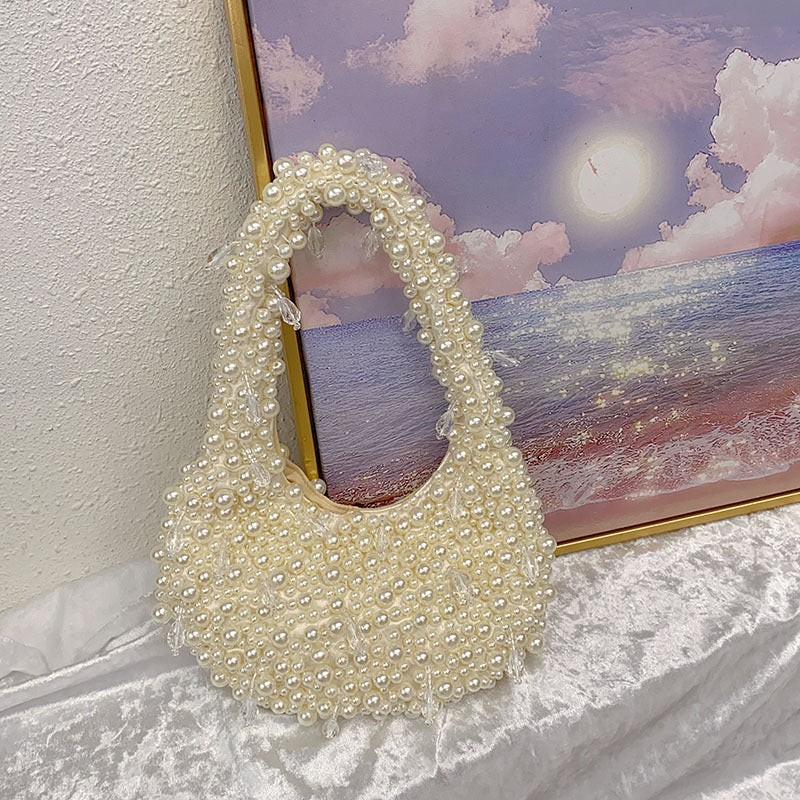 Pearl Crystal String Beads Fashion Minority Design Portable Shoulder Bags