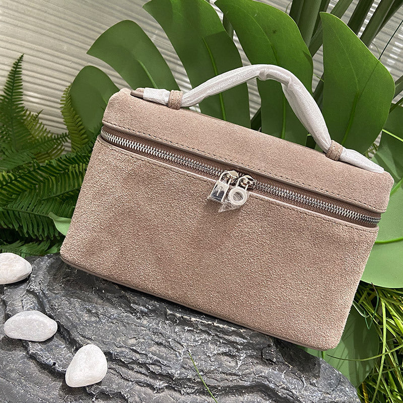 Women's Suede Lunch Box Genuine Leather Portable Bags