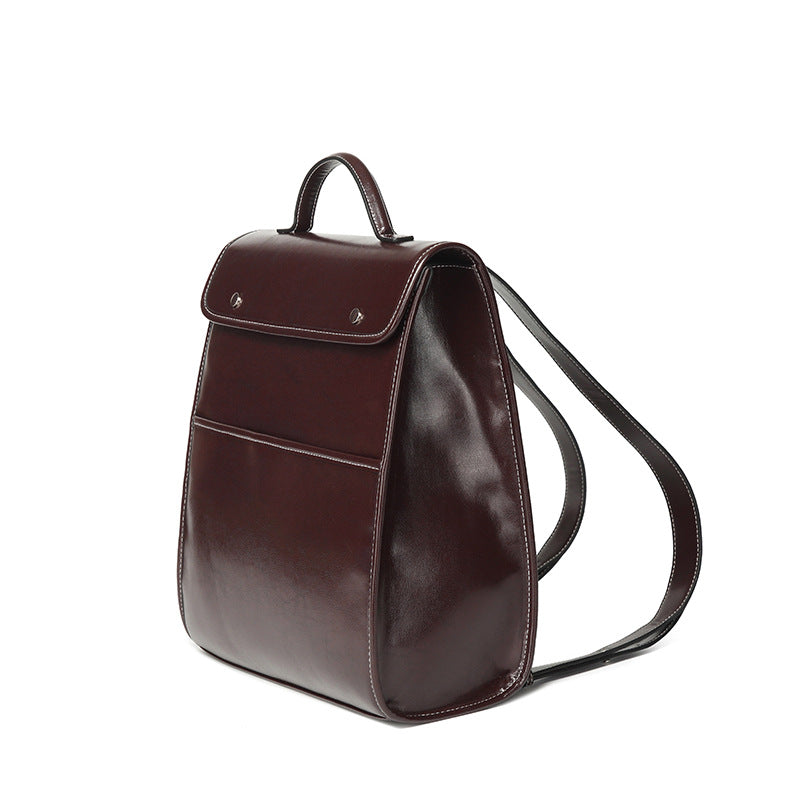 Women's Leather Business Retro Fashionable Simple Large Backpacks