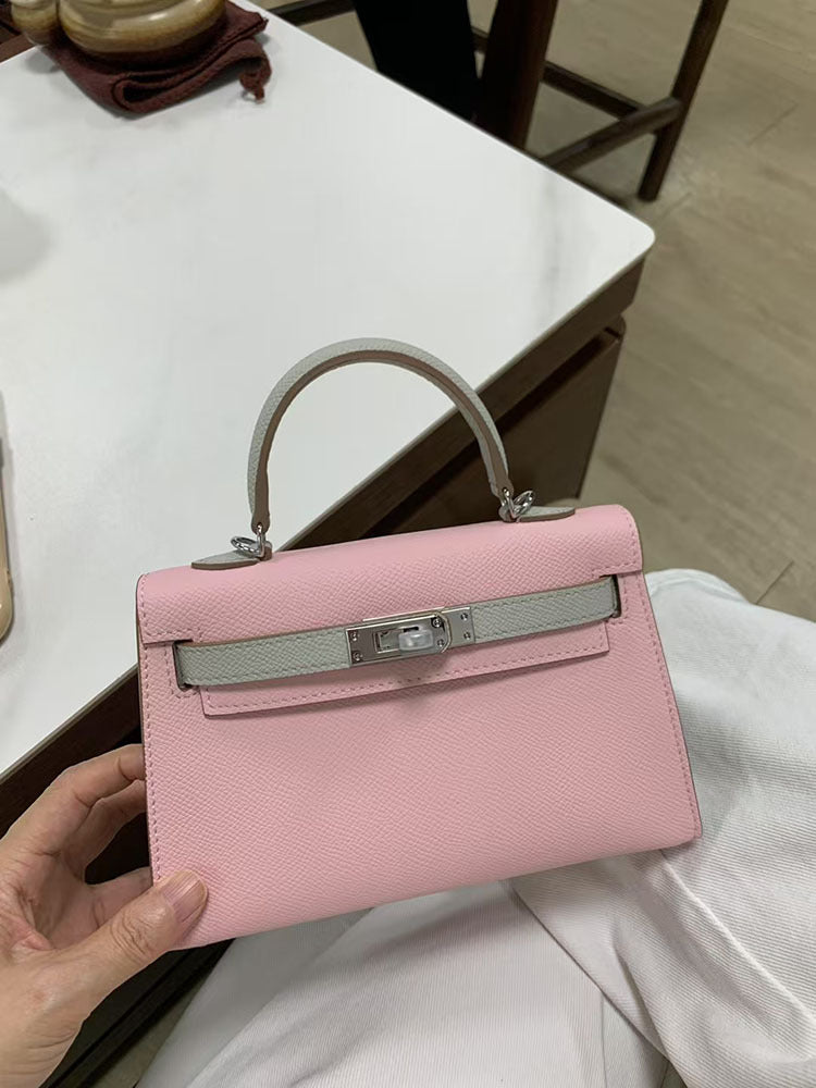 Women's High-grade Contrast Color Cowhide Kelly Fashion Shoulder Bags